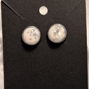 Silver and White Stud Earrings
